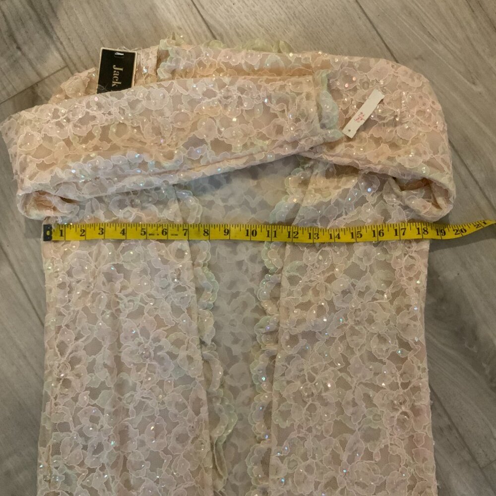 Jack Bryan Vintage Sequin Beaded Ivory Lace Scalloped Edge Elegant Jacket - Picture 9 of 11